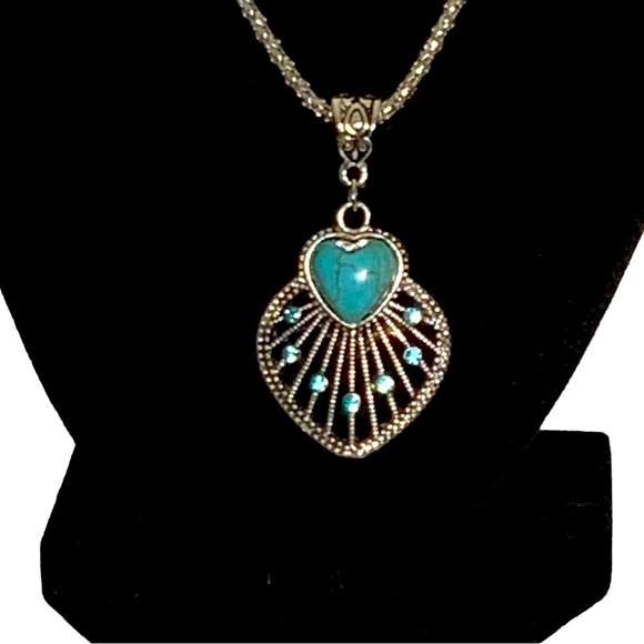 Boho Chic Necklace Southwestern Turquoise Silver Vibe Pendant Chain Gift Pouch - Picture 10 of 16